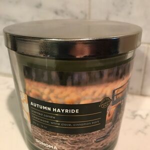 Sonoma Autumn Hayride Candle - Green Glass with Metallic Lid